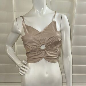 Pretty Garbage Vegan Leather Flower Shaped Crop Top in Tan